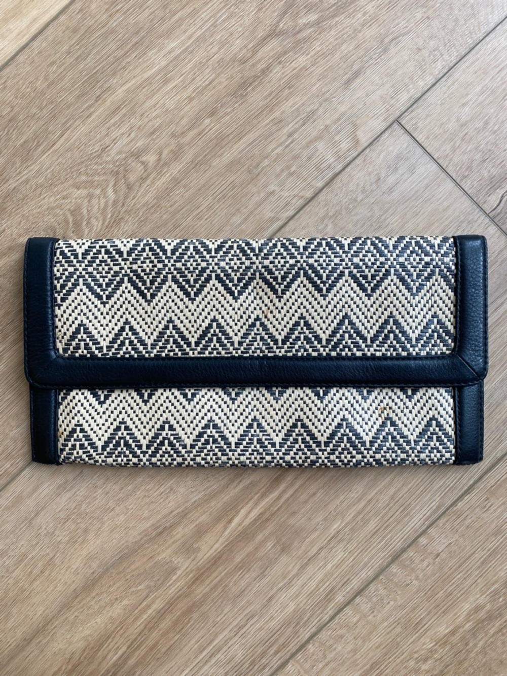 Banana Republic Black and Tan Woven Clutch Bag